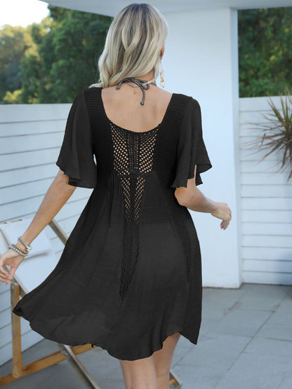 Hazel Blues® | Openwork Flutter Sleeve Cover-Up Dress