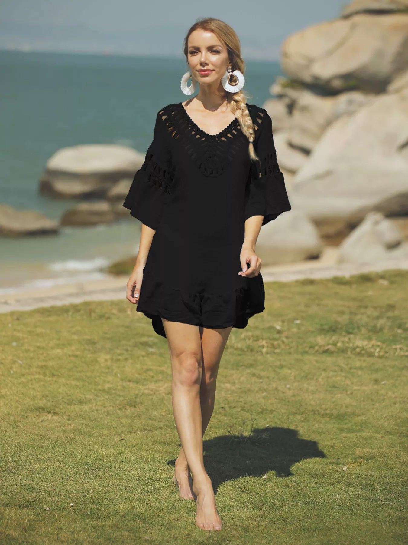 Hazel Blues® | Crochet V-Neck Beach Cover-Up Dress