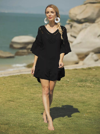 Hazel Blues® | Crochet V-Neck Beach Cover-Up Dress