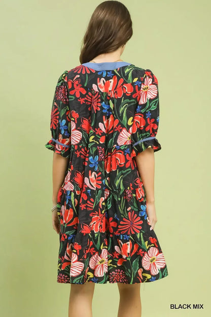 Hazel Blues® |  Umgee Floral Tiered Puff Sleeve Dress