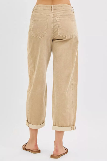 Hazel Blues® |  RISEN High Rise Crop Barrel Cordurory Pants