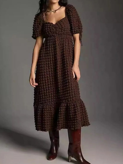 Hazel Blues® |  Textured Sweetheart Neck Short Sleeve Dress