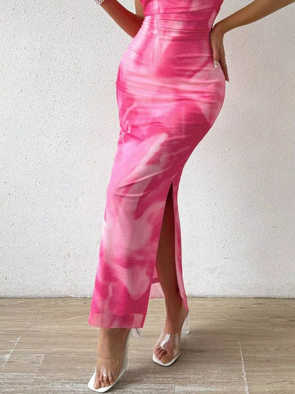 Hazel Blues® |  Tie-Dye Ruched Bodycon Tube Slit Dress