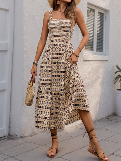 Hazel Blues® |  Printed Tiered Wide Strap Midi Dress