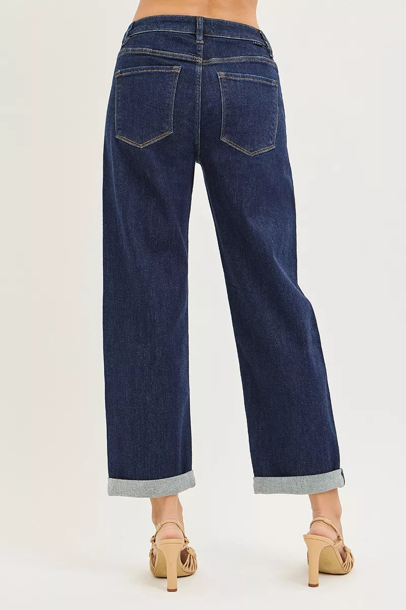 Hazel Blues® |  RISEN Slouchy Cropped  Boyfriend Jeans With Cuffed Hem