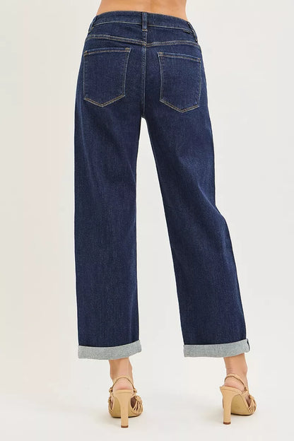 Hazel Blues® |  RISEN Slouchy Cropped  Boyfriend Jeans With Cuffed Hem