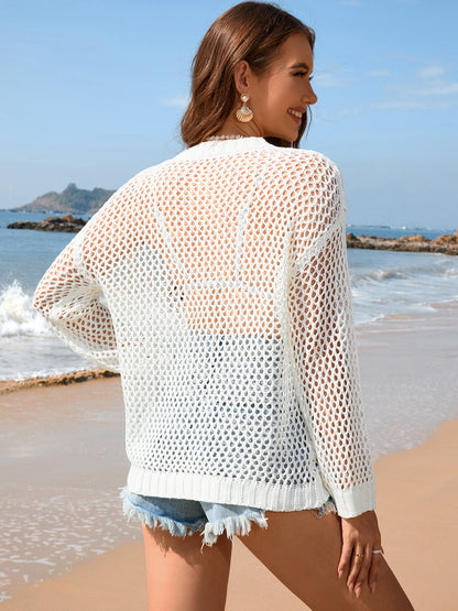 Hazel Blues® | Heart Openwork Long Sleeve Cover-Up
