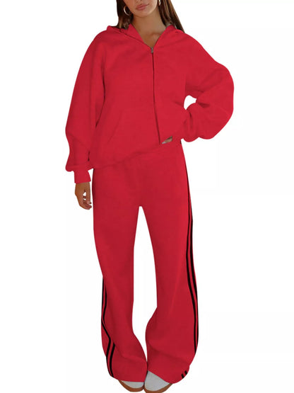 Hazel Blues® |  Zip Up Hoodie and Striped Pants Set