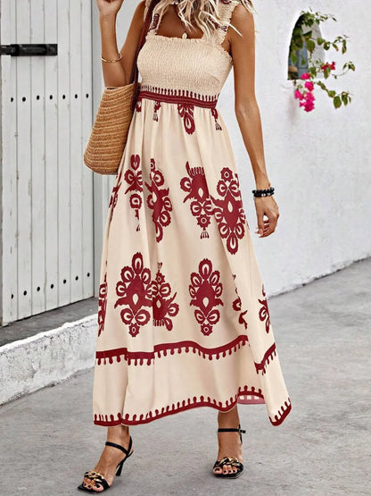 Hazel Blues® |  Smocked Printed Wide Strap Maxi Dress