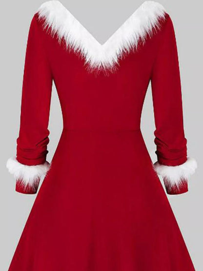 Hazel Blues® |  Fuzzy Trim Long Sleeve Christmas Dress