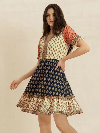 Hazel Blues® |  Printed V-Neck Short Sleeve Dress