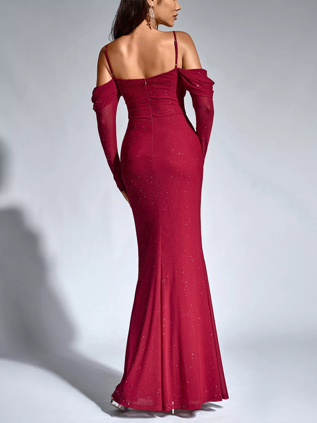 Hazel Blues® |  Glitter Ruched Long Sleeve Mermaid Maxi Dress