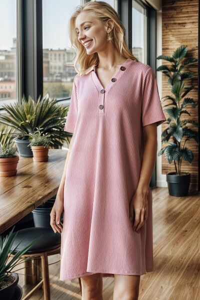 Hazel Blues® | Heimish Solid Ribbed Mini Dress with Button
