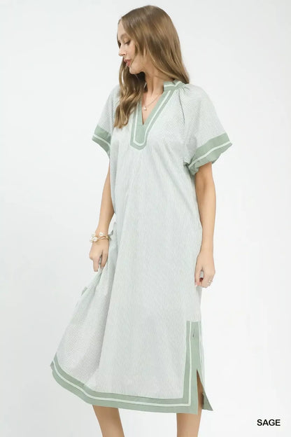 Hazel Blues® |  Umgee Pinstripe Contrast Trim Midi Dress