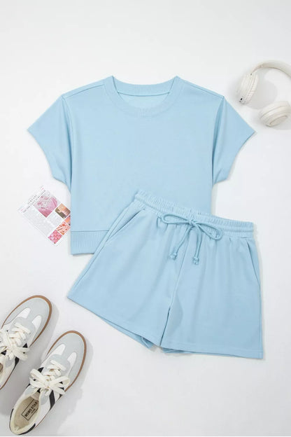 Hazel Blues® |  Solid Color Loose Tee Drawstring Shorts 2pcs Outfit Set