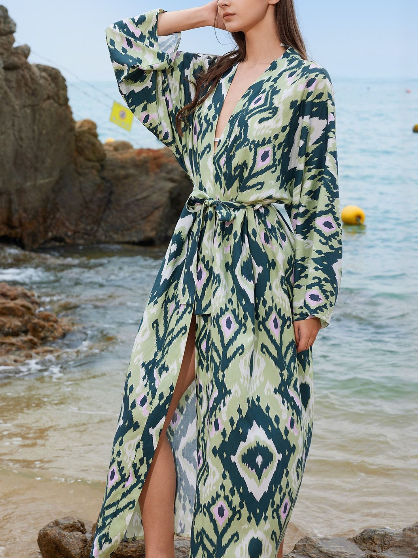Hazel Blues® | Boho Print Long Sleeve Beach Cover-Up