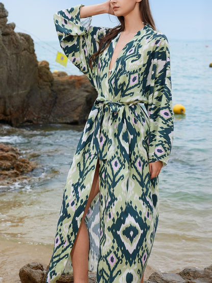 Hazel Blues® | Boho Print Long Sleeve Beach Cover-Up