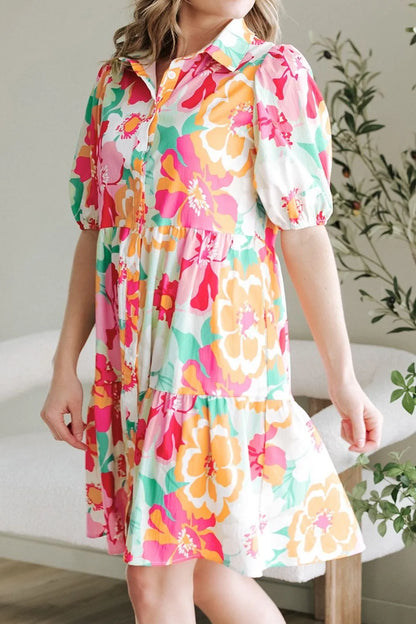 Hazel Blues® |  Button Down Floral Puff Sleeve Babydoll Dress