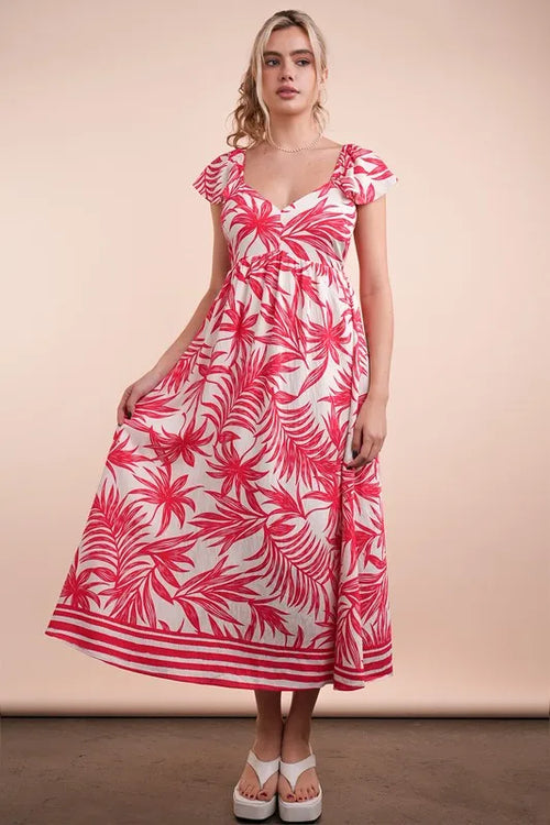 Hazel Blues® |  VERY J Tropical Printed Midi Summer Boho Dress