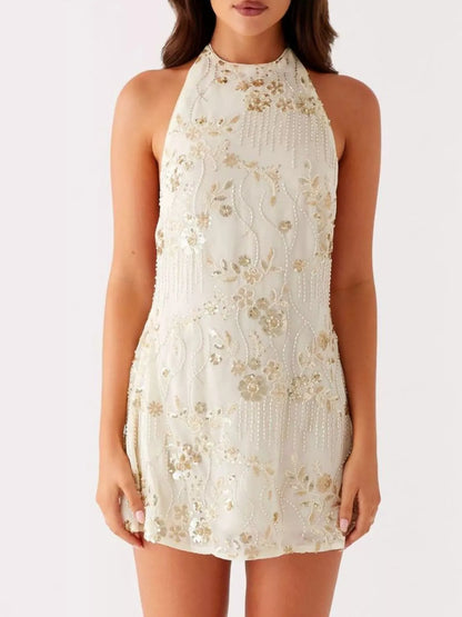 Hazel Blues® |  Sequin Beaded Halter Neck Dress