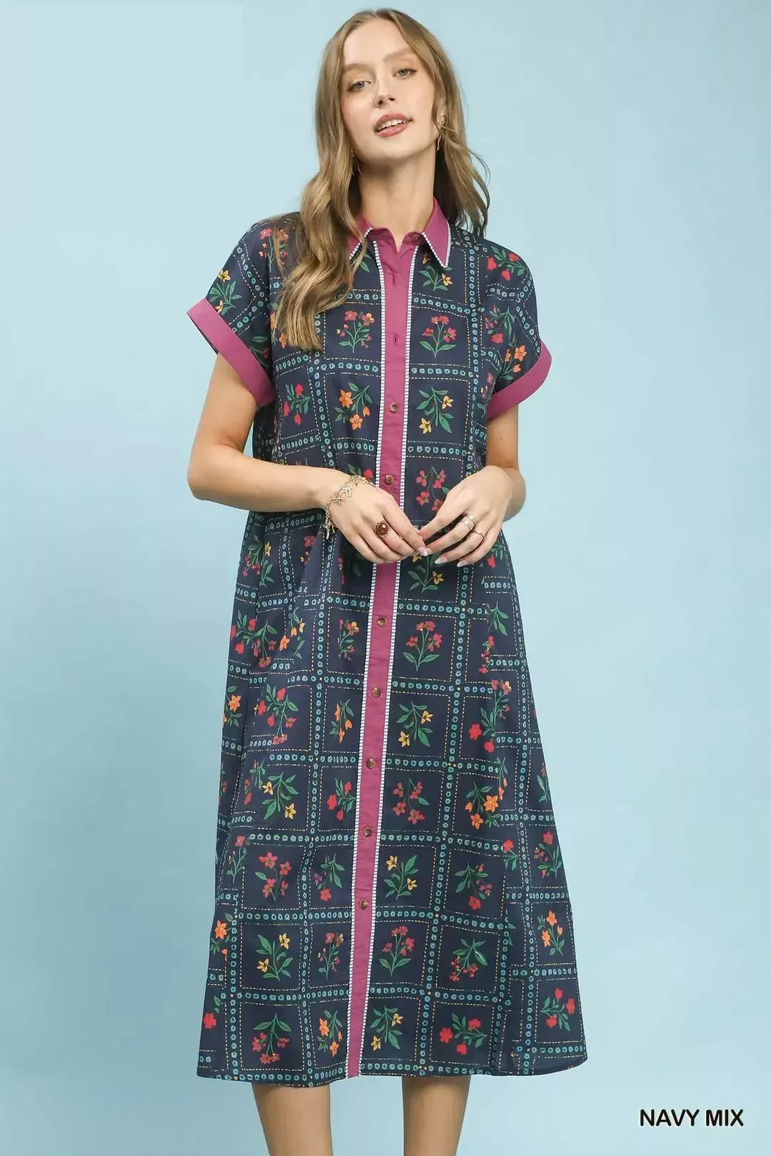 Hazel Blues® |  Umgee Mix Floral Button-Front Midi Dress