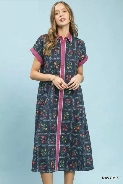 Hazel Blues® |  Umgee Mix Floral Button-Front Midi Dress