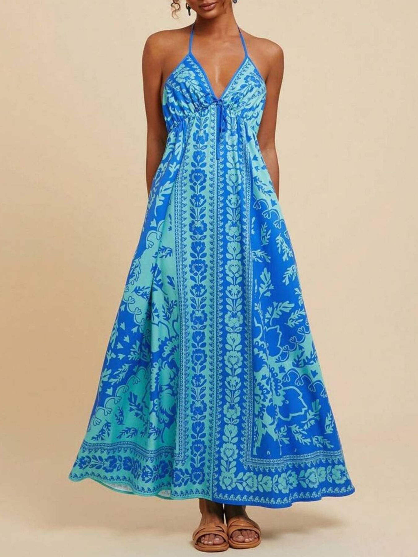 Hazel Blues® |  Bohemian Floral Print Halter Maxi Dress