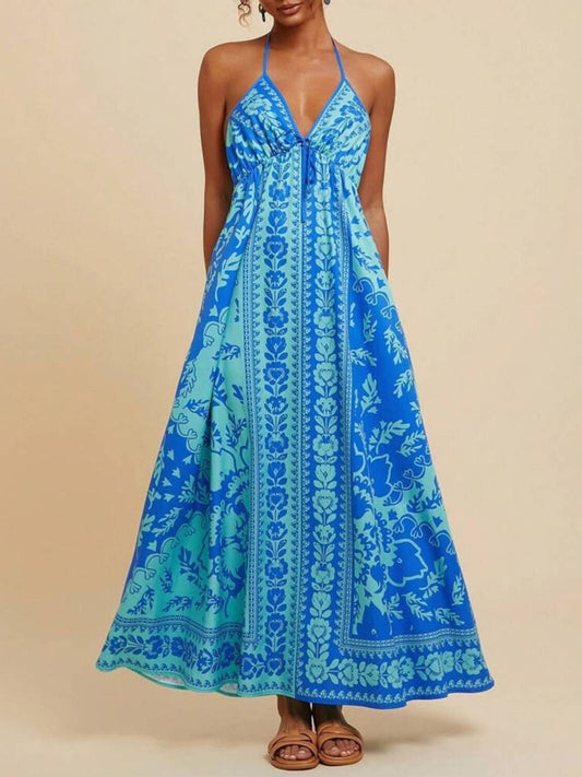 Hazel Blues® |  Bohemian Floral Print Halter Maxi Dress