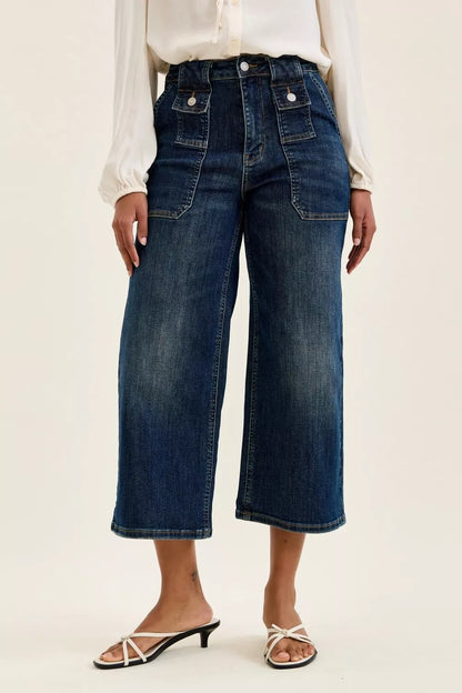 Hazel Blues® |  Judy Blue High Waist Wide Crop Utility Jeans with Patch Pocket