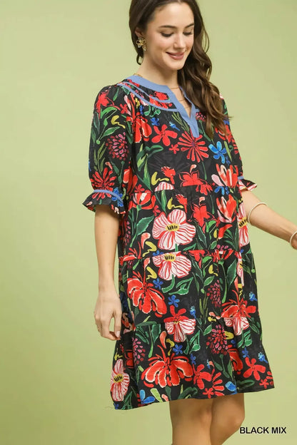 Hazel Blues® |  Umgee Floral Tiered Puff Sleeve Dress
