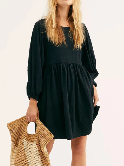 Hazel Blues® |  Relaxed Textured Babydoll Mini Dress with Back Keyhole Detail