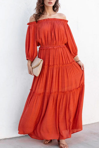 Hazel Blues® |  Cutout Frill Off-Shoulder Maxi Dress