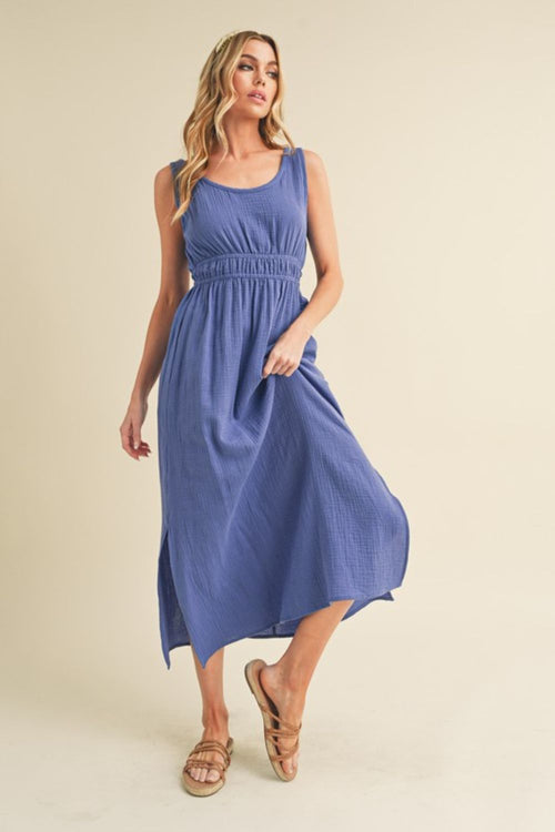 Hazel Blues® |  Aemi + Co Side Slit Round Neck Sleeveless Tank Dress