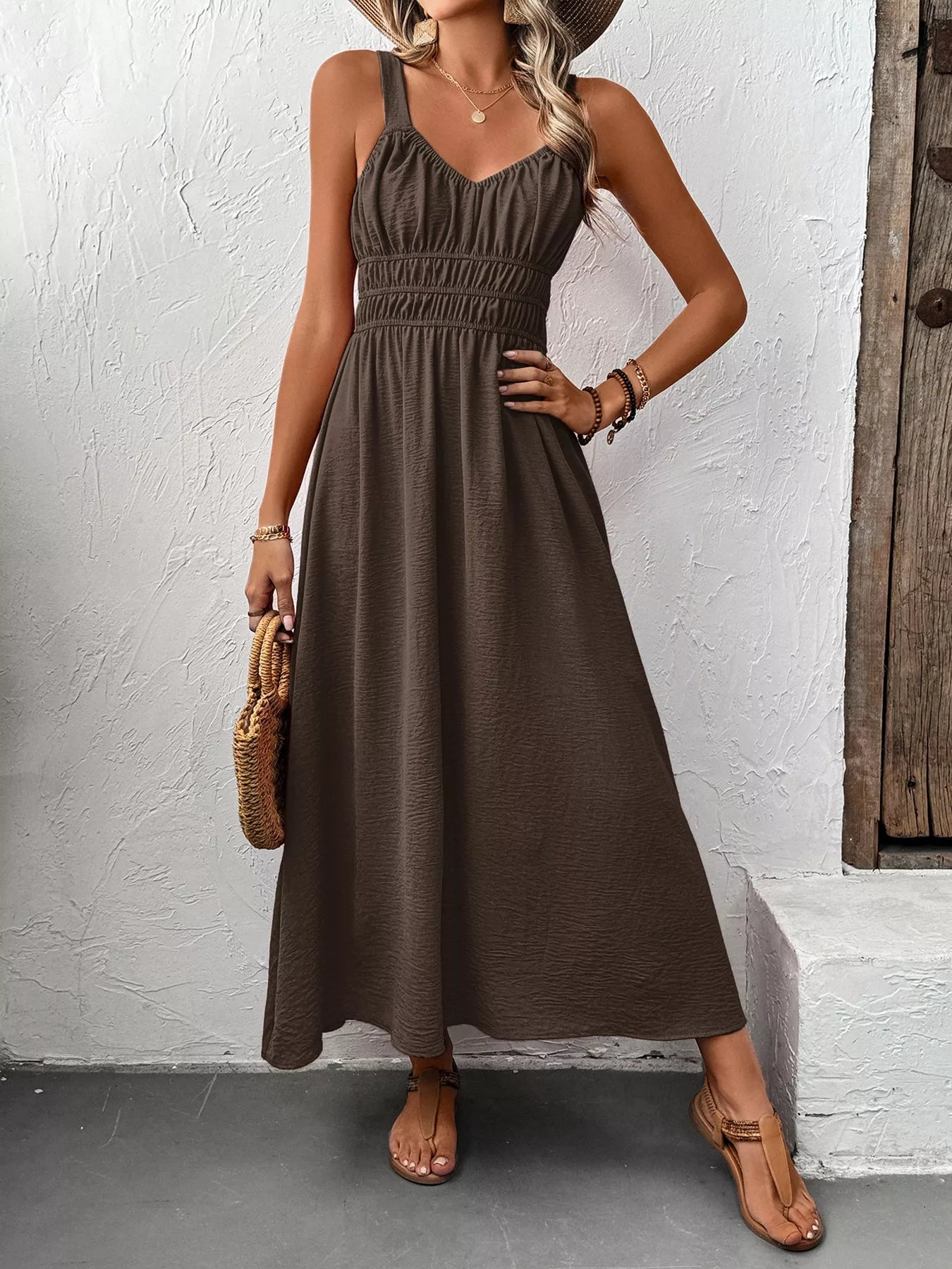 Hazel Blues® |  Sleeveless Smocked Casual Midi Dress