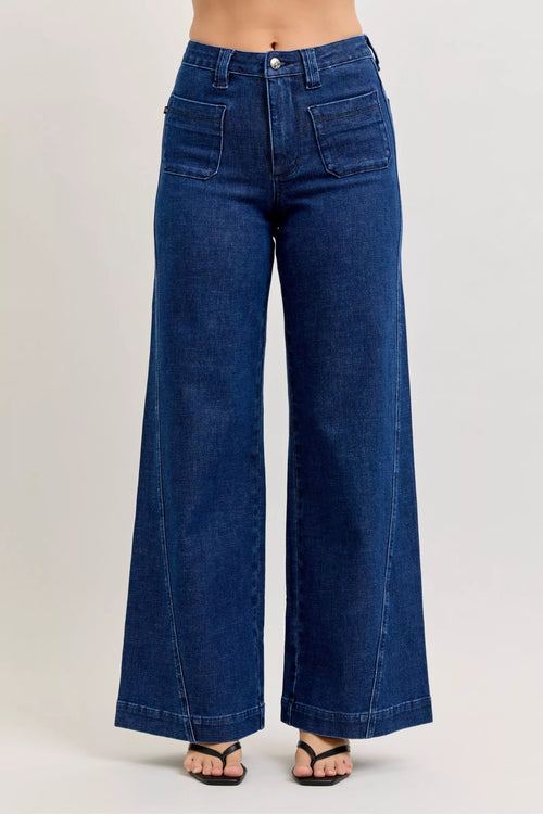 Hazel Blues® |  Judy Blue High-Waisted Retro Wide Jeans with Patch Pkts & Twisted Seams