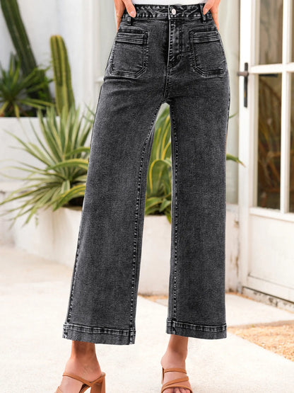 Hazel Blues® |  High-Waisted Wide Leg Washed Jeans