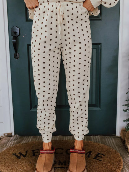 Hazel Blues® |  Polka Dot Notched Long Sleeve Top and Drawstring Joggers Lounge Set