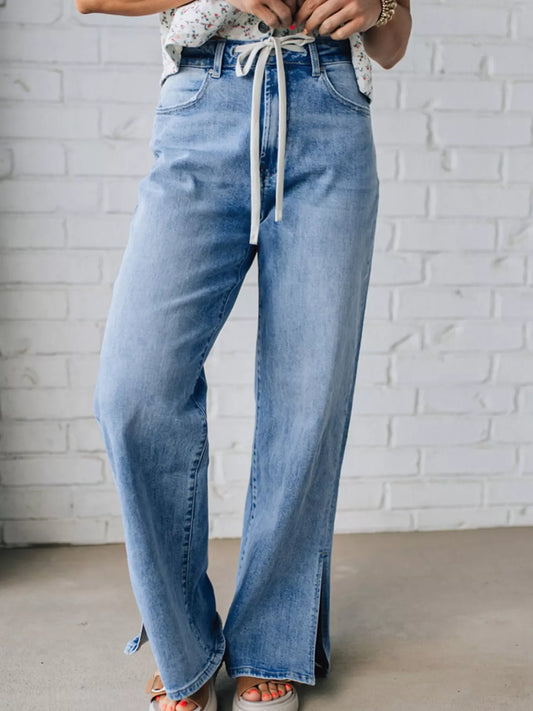 Hazel Blues® |  Slit Wide Leg Jeans