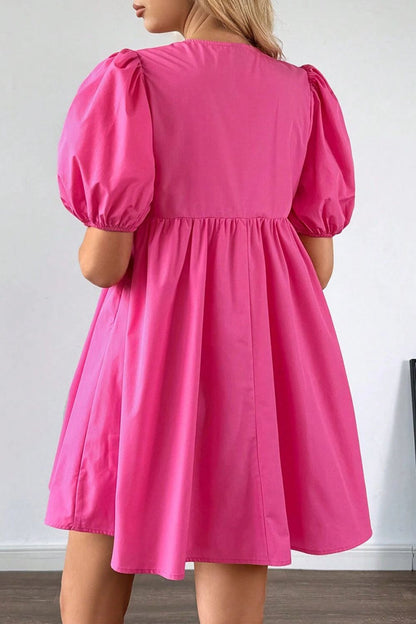 Hazel Blues® |  Puff Sleeve Tie Front High Waist Mini Dress