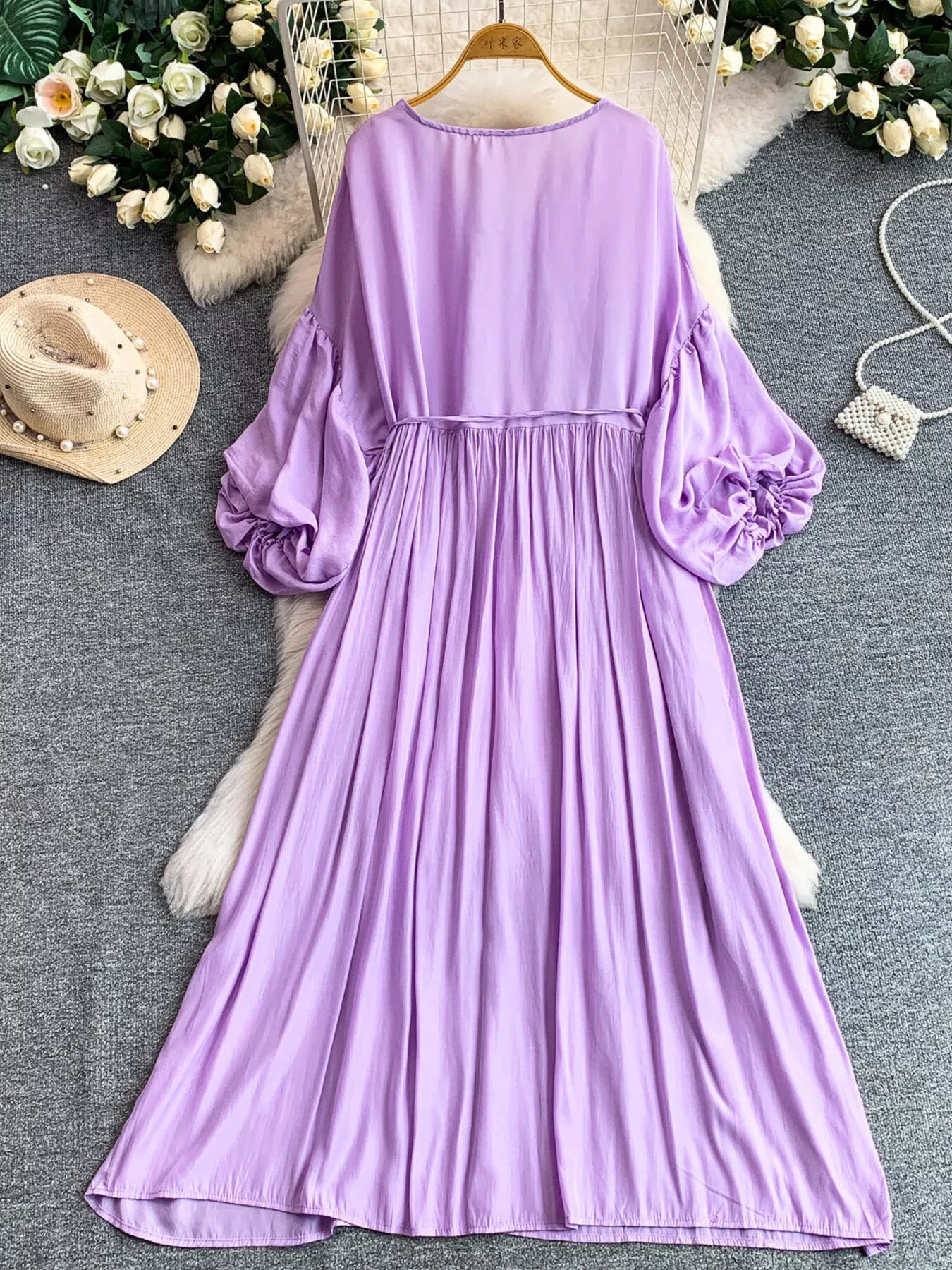 Hazel Blues® |  Balloon Sleeve Tie-Waist Dress