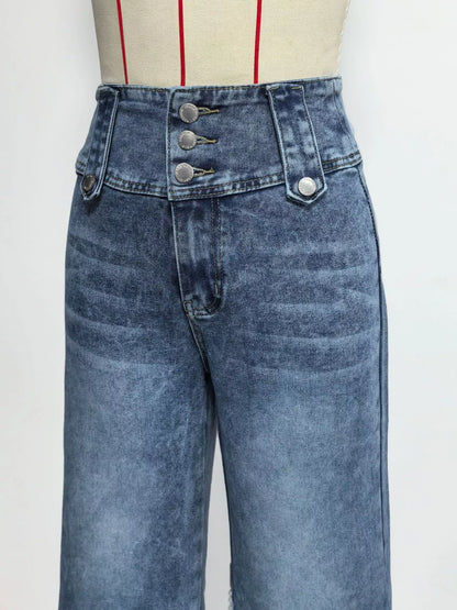 Hazel Blues® |  High Waist Button Decor Wide Leg Jeans