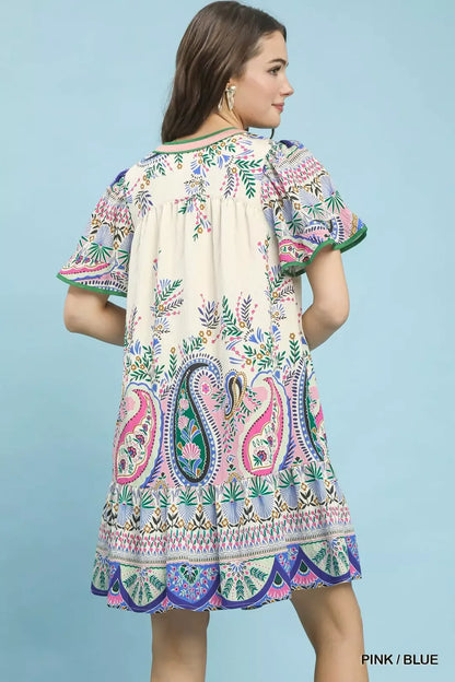 Hazel Blues® |  Umgee Paisley Flutter Sleeve Mini Dress