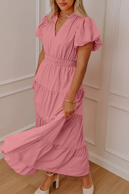 Hazel Blues® |  Elegant Ruffled Tiered Puff Sleeve Maxi Dress