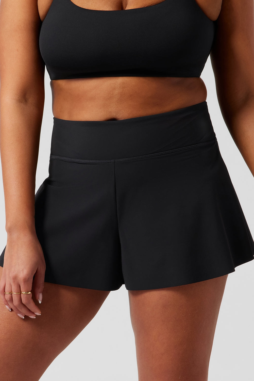 Hazel Blues® | Black Solid Color High Waist Wide Leg Swim Bottom