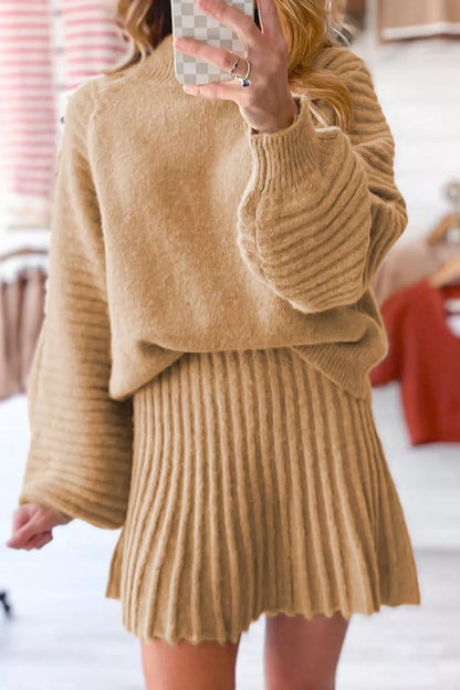 Hazel Blues® |  Ribbed Knit Long Sleeve Top and Skirt Sweater Set