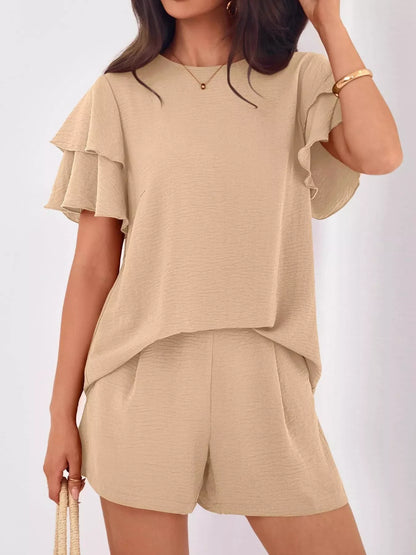 Hazel Blues® |  Ruffle Sleeve Top and Shorts Two-Piece Set