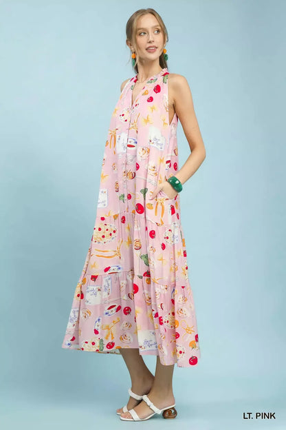 Hazel Blues® |  Umgee Abstract Print Tiered Halter Midi Dress