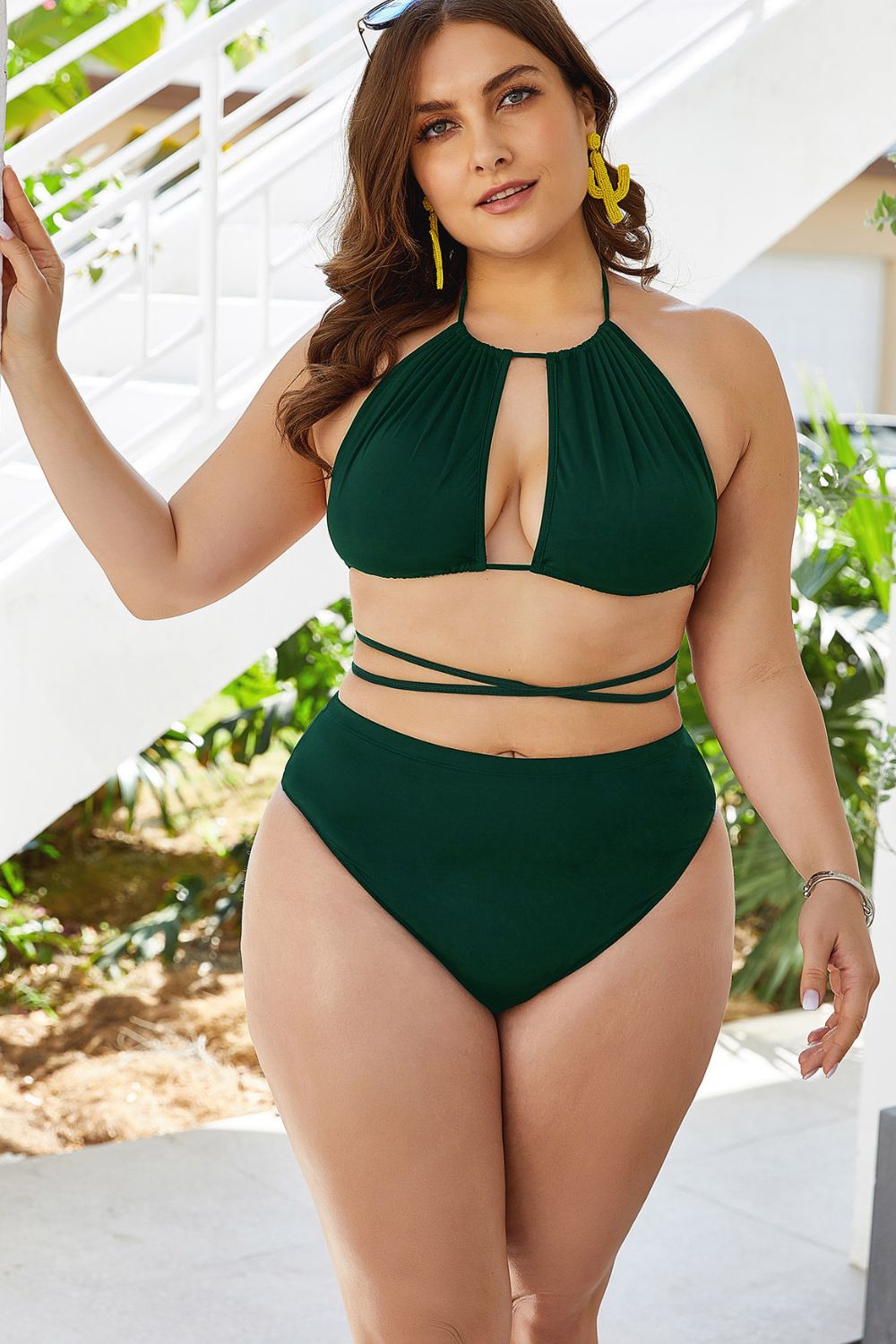Hazel Blues® | Cutout Tied Backless Bikini Set