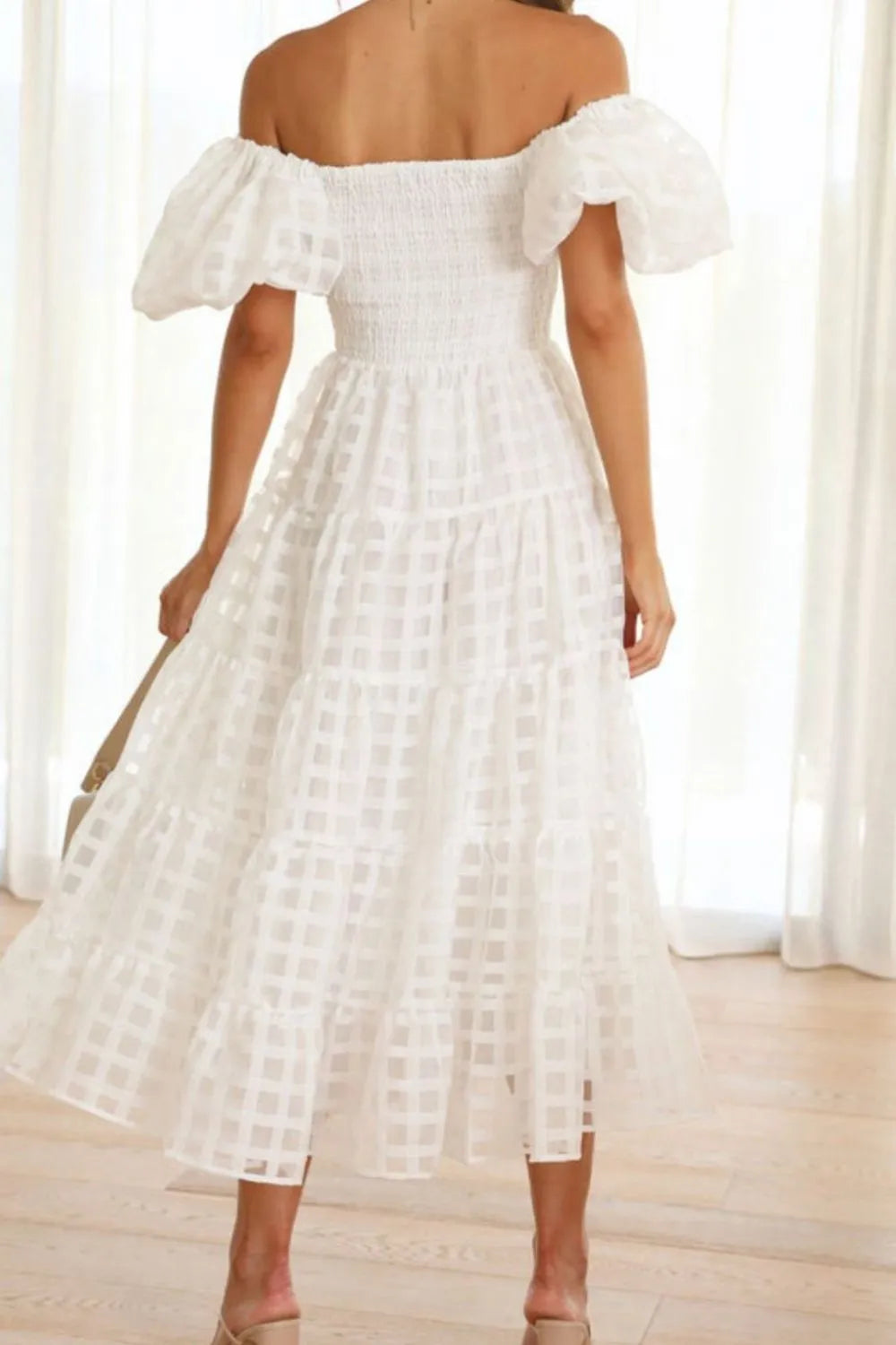 Hazel Blues® |  Off Shoulder Short Puff Sleeve Midi Dress
