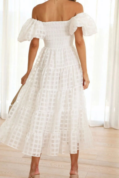 Hazel Blues® |  Off Shoulder Short Puff Sleeve Midi Dress